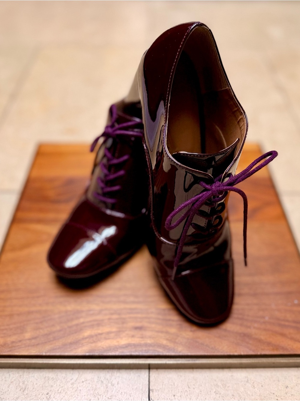 Calvin Klein “Cailey” Patent Leather Lace-Up Oxford Heels